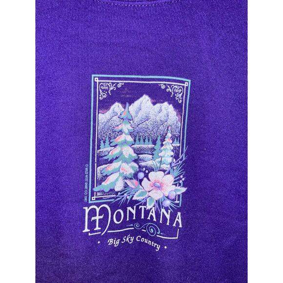 90s Vintage Jerzees Montana Big Sky Country Purple Graphic Sweatshirt VTG 1990s - Picture 2 of 11